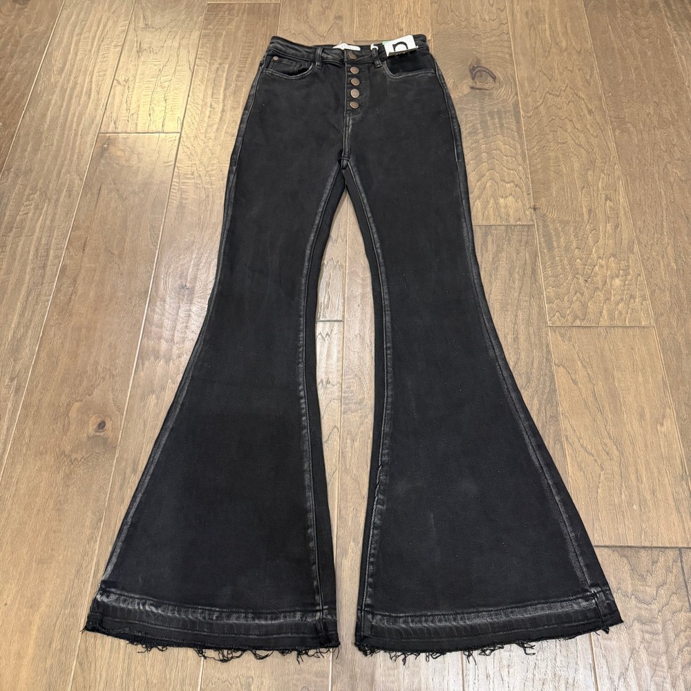 Nature Denim Flare Jeans NWT High Rise Button Fly Black Wash Size‎ 7